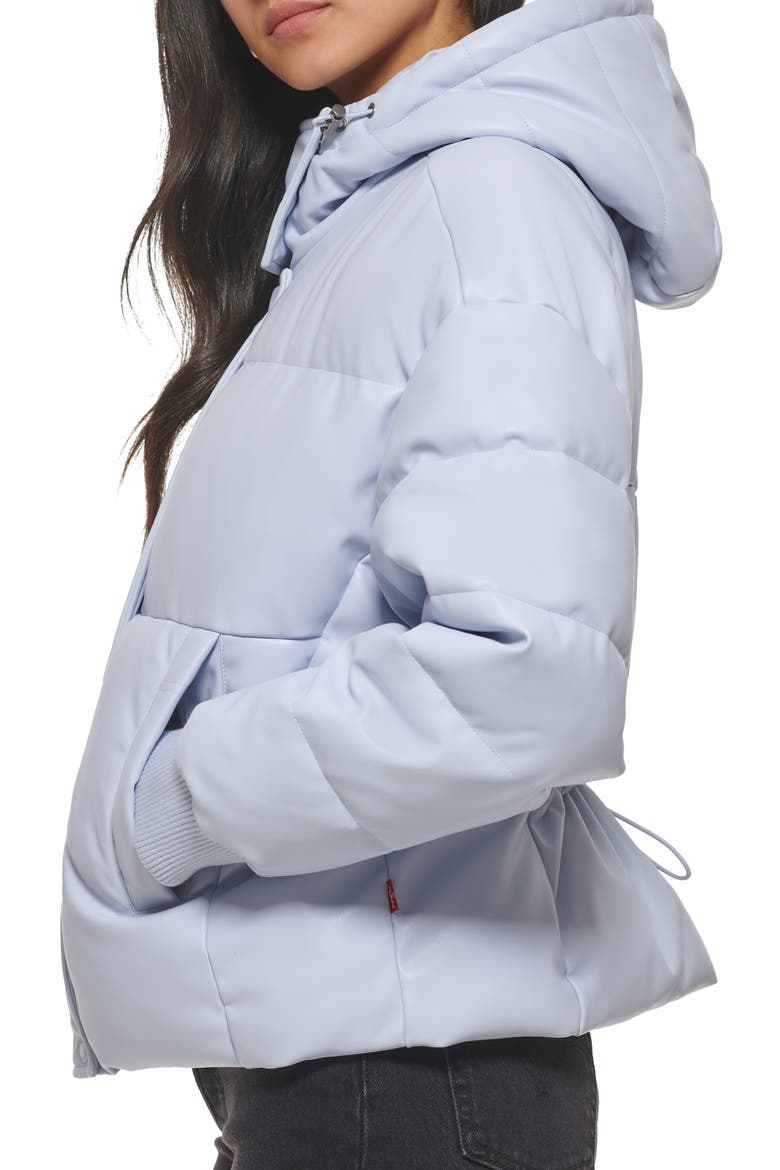 Water Resistant Faux Leather Puffer Jacket, Alternate, color, LIGHT BLUE