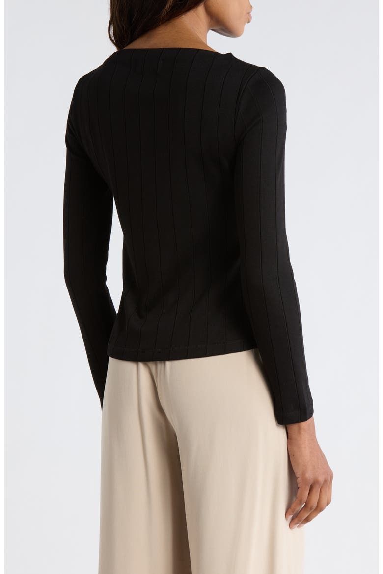 Boat Neck Long Sleeve Ribbed Top, Alternate, color, BLACK