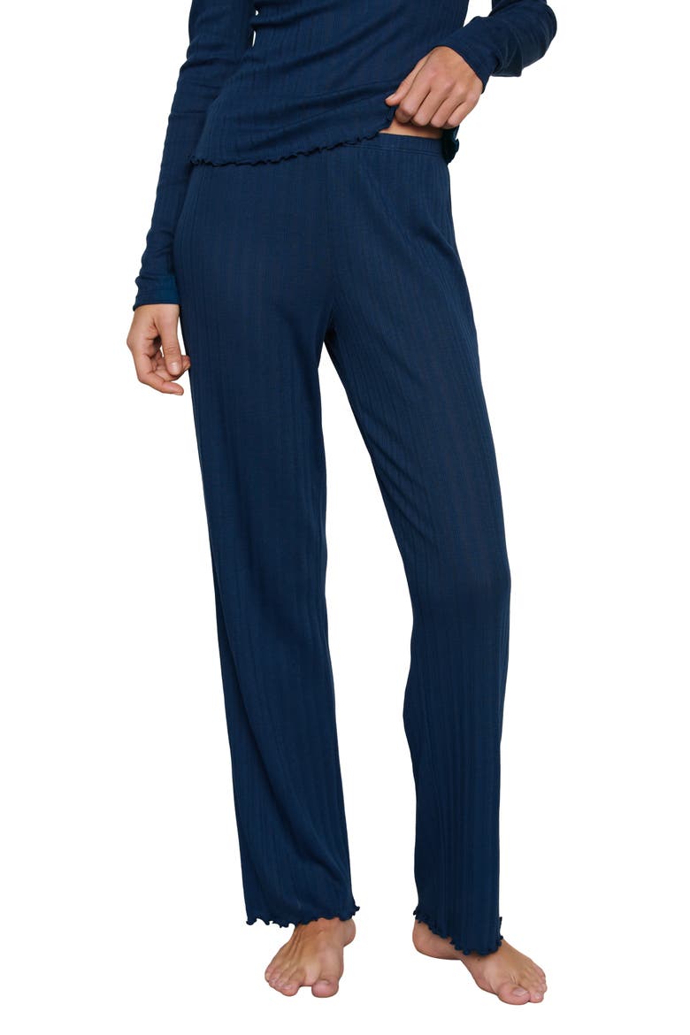 Pointelle Rib Pajama Pants, Main, color, NAVY
