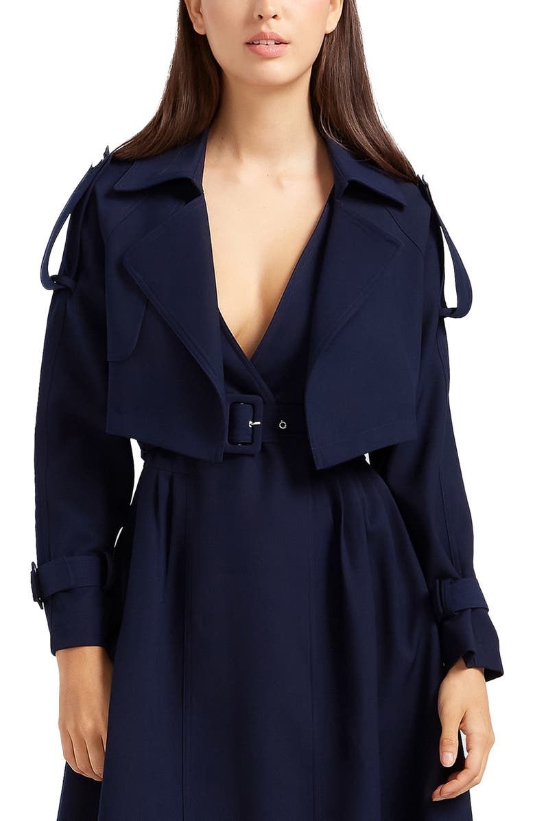Belle & Bloom Manhattan Crop Trench Coat, Alternate, color, Navy