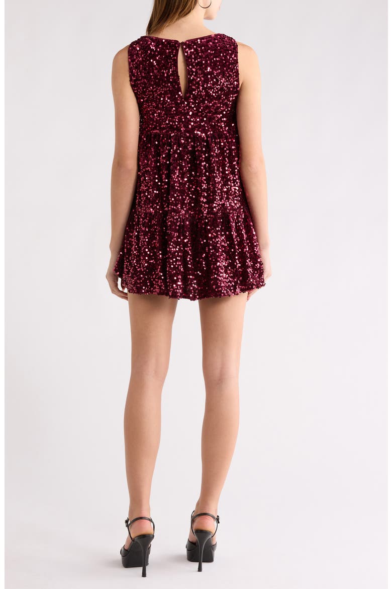Sequin Tiered Minidress, Alternate, color, BURGUNDY