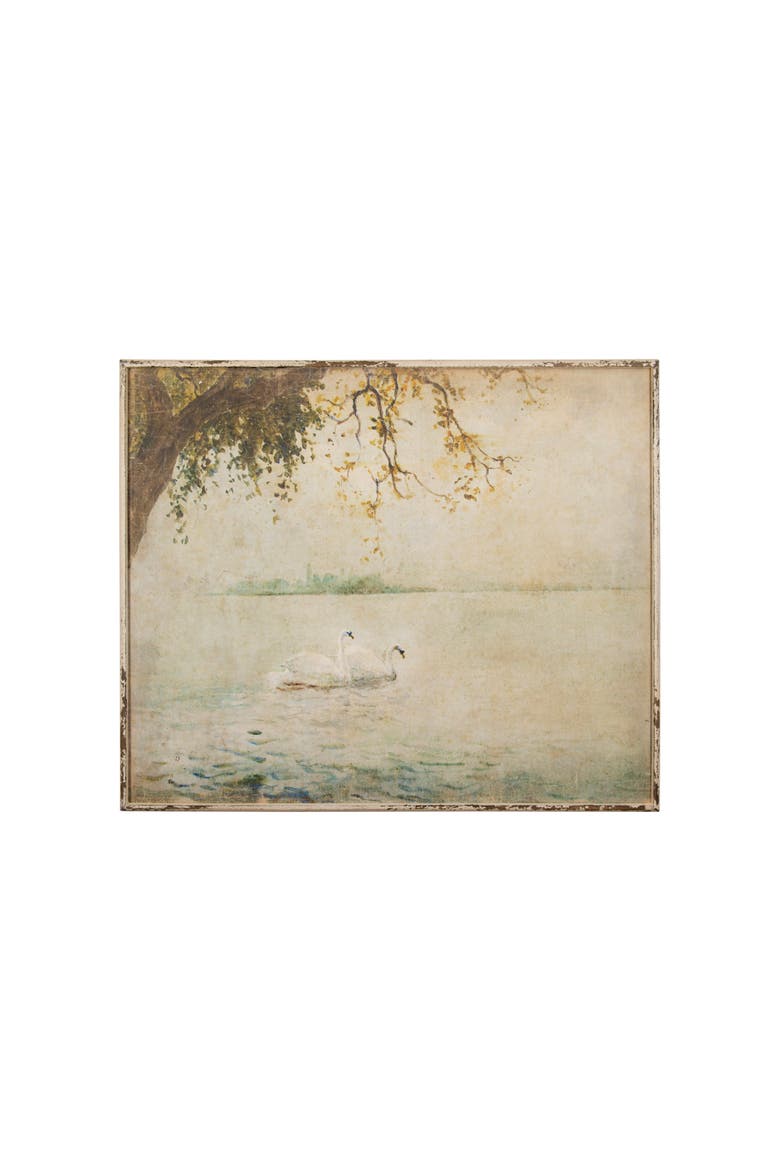 Swans on a Lake Distressed Wood Wall Art, Main, color, Multicolor