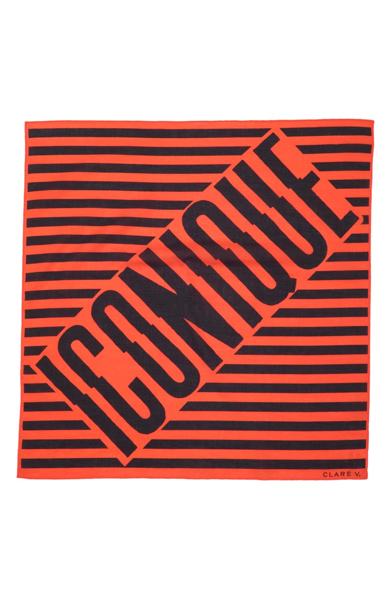 Clare V. Stripe Cotton Bandana, Main, color, Black/Poppy Printed Iconique