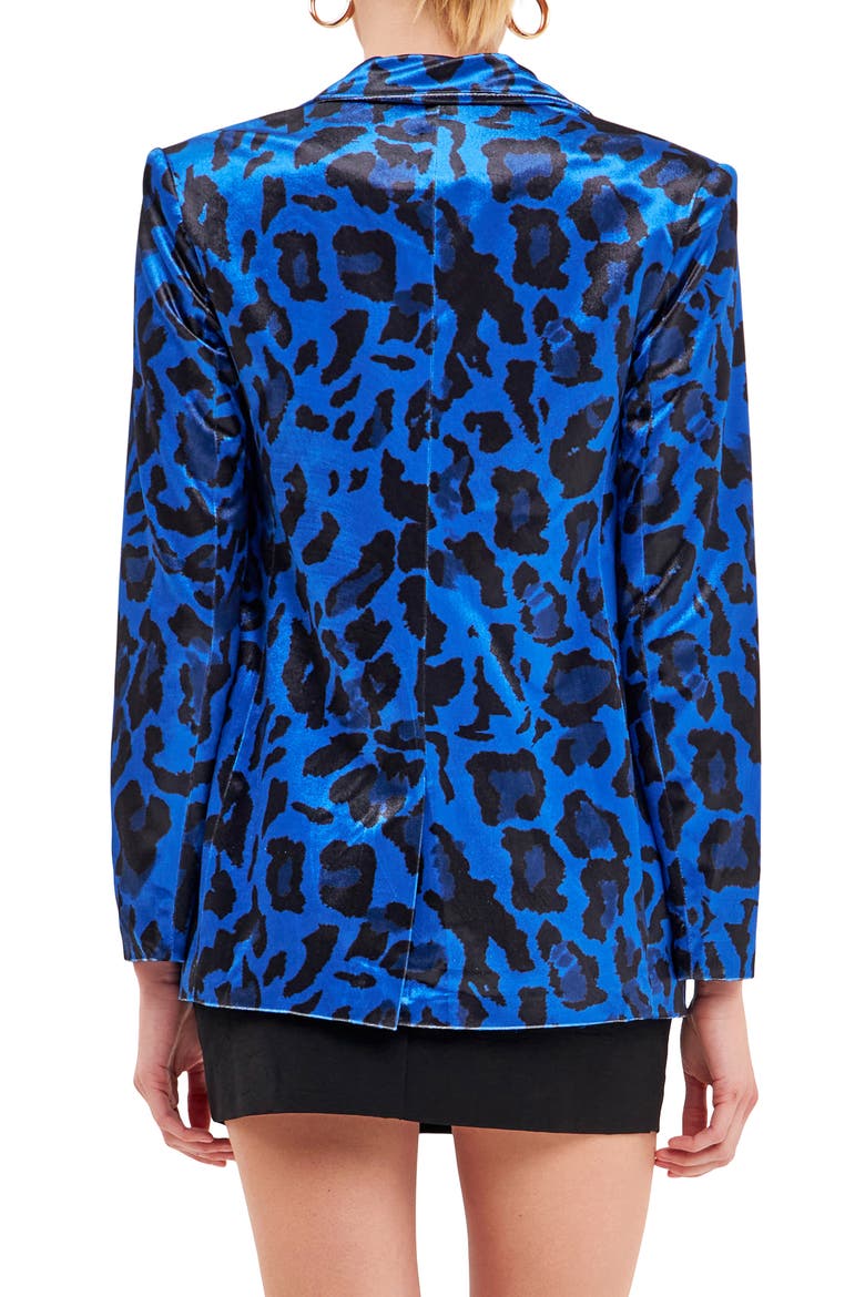 Animal Print Velvet Blazer, Alternate, color, COBALT BLUE