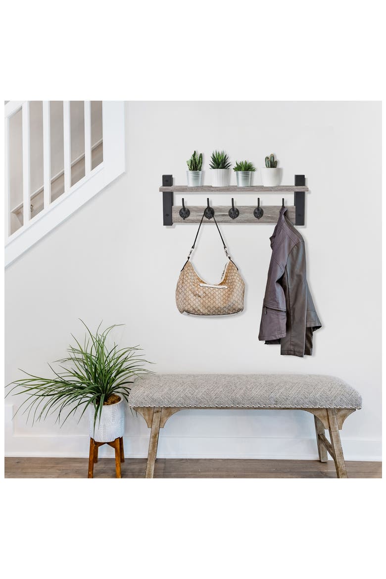24-Inch Floating Wall Shelf with Hooks, Alternate, color, GRAY