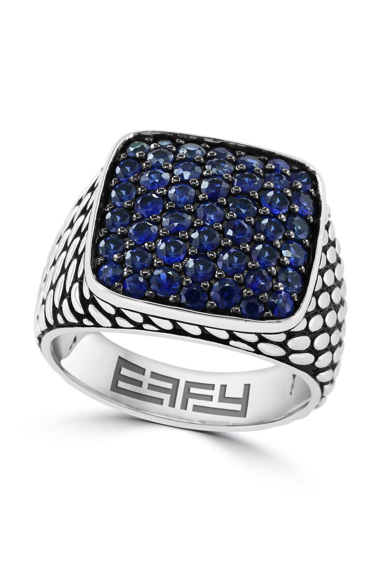 Sterling Silver Blue Sapphire Pavé Ring, Main, color, Sterling Silver