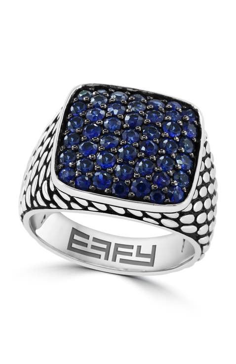 Sterling Silver Blue Sapphire Pavé Ring