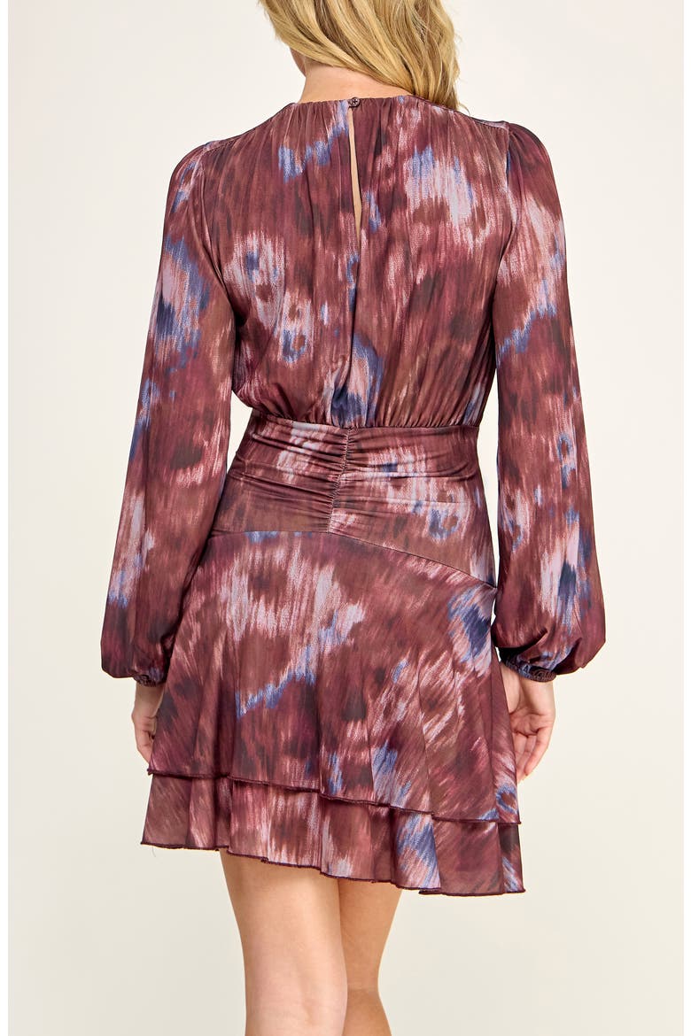 Abstract Print Long Sleeve Mesh Minidress, Alternate, color, CLAY/ PERIWINKLE