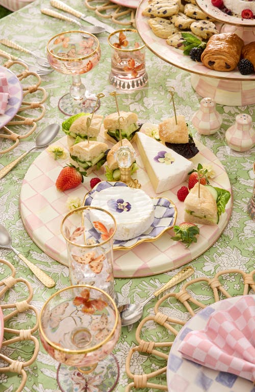 Mackenzie-childs Mackenzie Childs Mocha Check Enameled Steel Cheese Course In Pink
