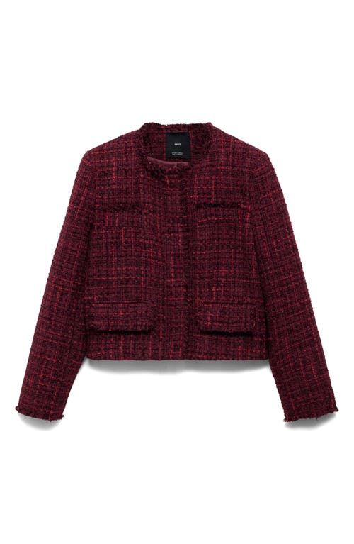 Shop Mango Fray Ends Crop Tweed Jacket In Cherry