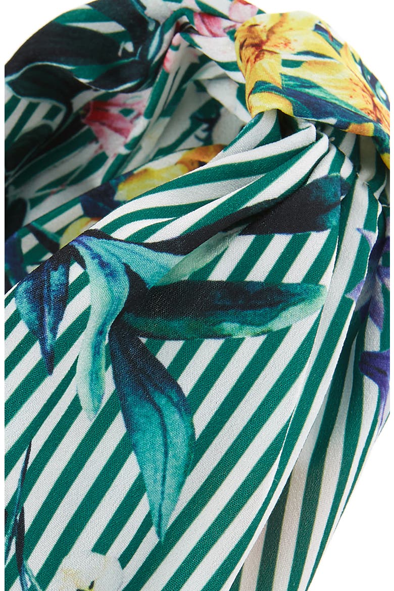 Floral Stripe Knot Head Wrap, Alternate, color, GREEN