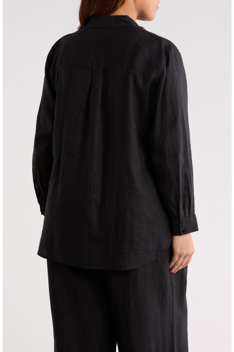 Classic Collar Organic Linen Long Button-Up Shirt, Alternate, color, BLACK
