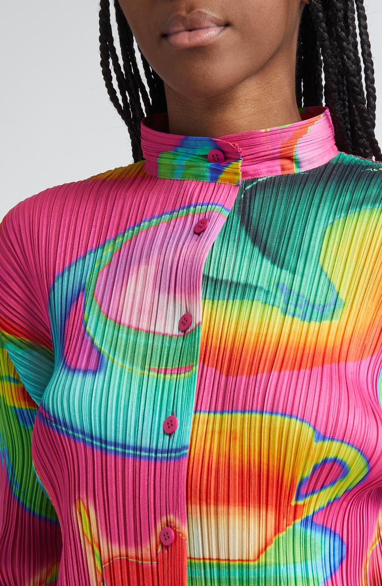 Pleats Please Issey Miyake Thermal Foods Print Pleated Cardigan, Alternate, color, 