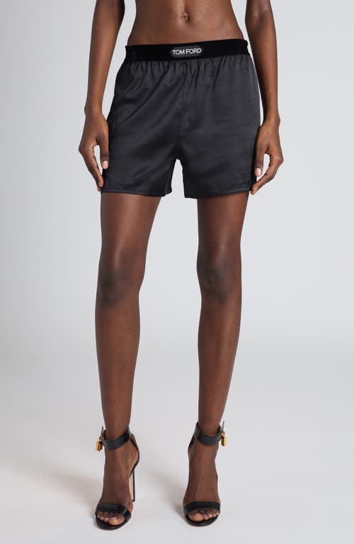 Tom Ford Hendrix Floral Stretch Silk Satin Pajama Shorts In Off White Black