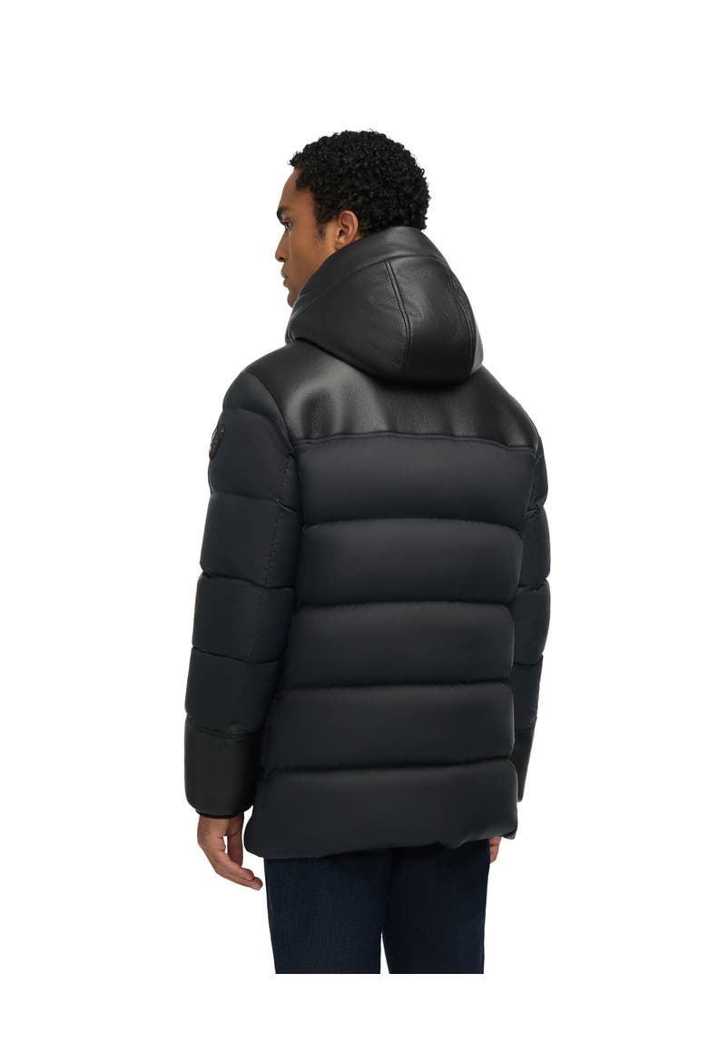 Wolf Mix Media Faux Shearling Parka Puffer with Fixed Hood, Alternate, color, Black