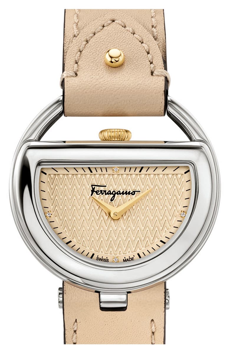 FERRAGAMO Salvatore Ferragamo 'Buckle' Leather Strap Watch, 37mm, Main, color, 