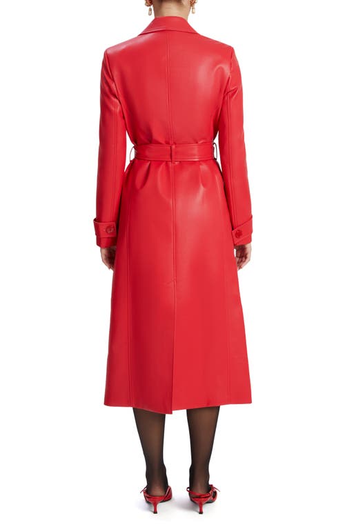 Bardot Faux Leather Trench Coat In Famous Red