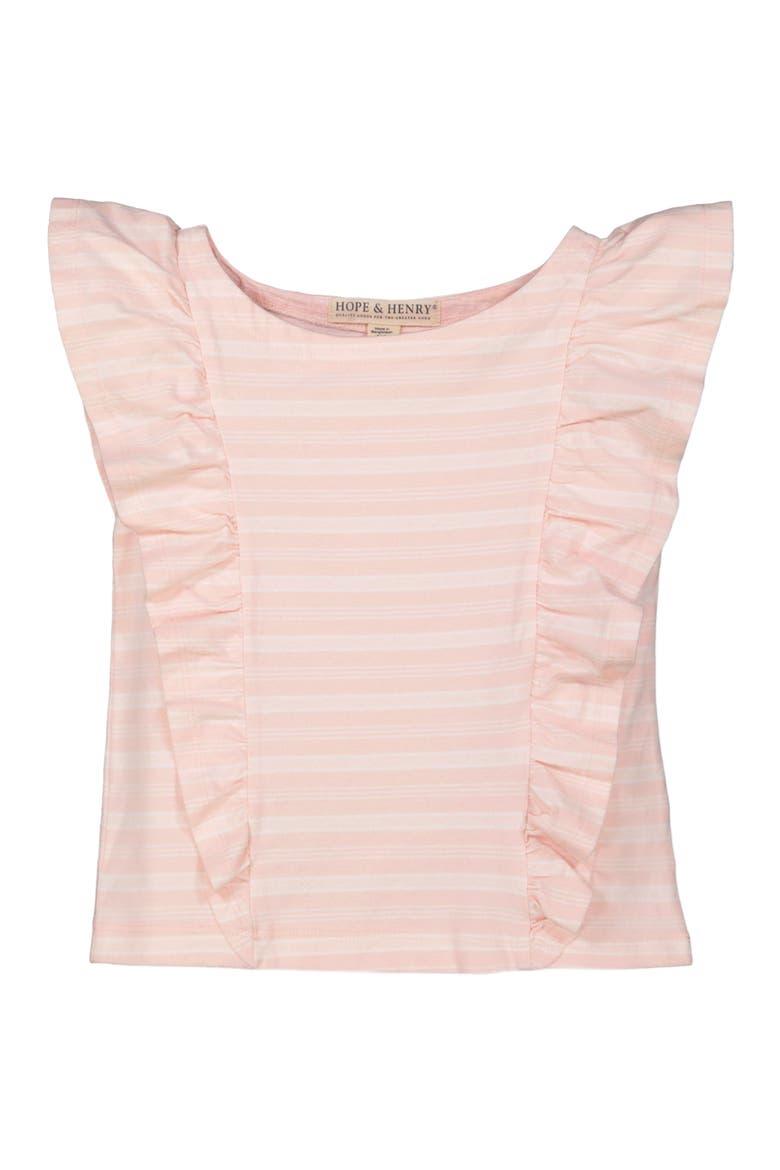 Girls' Ruffle Knit Top, Kids, Main, color, Light Pink Stripe
