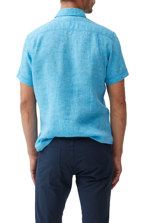 Rodd & Gunn Palm Beach Sports Fit Short Sleeve Linen Button-up Shirt In Blue