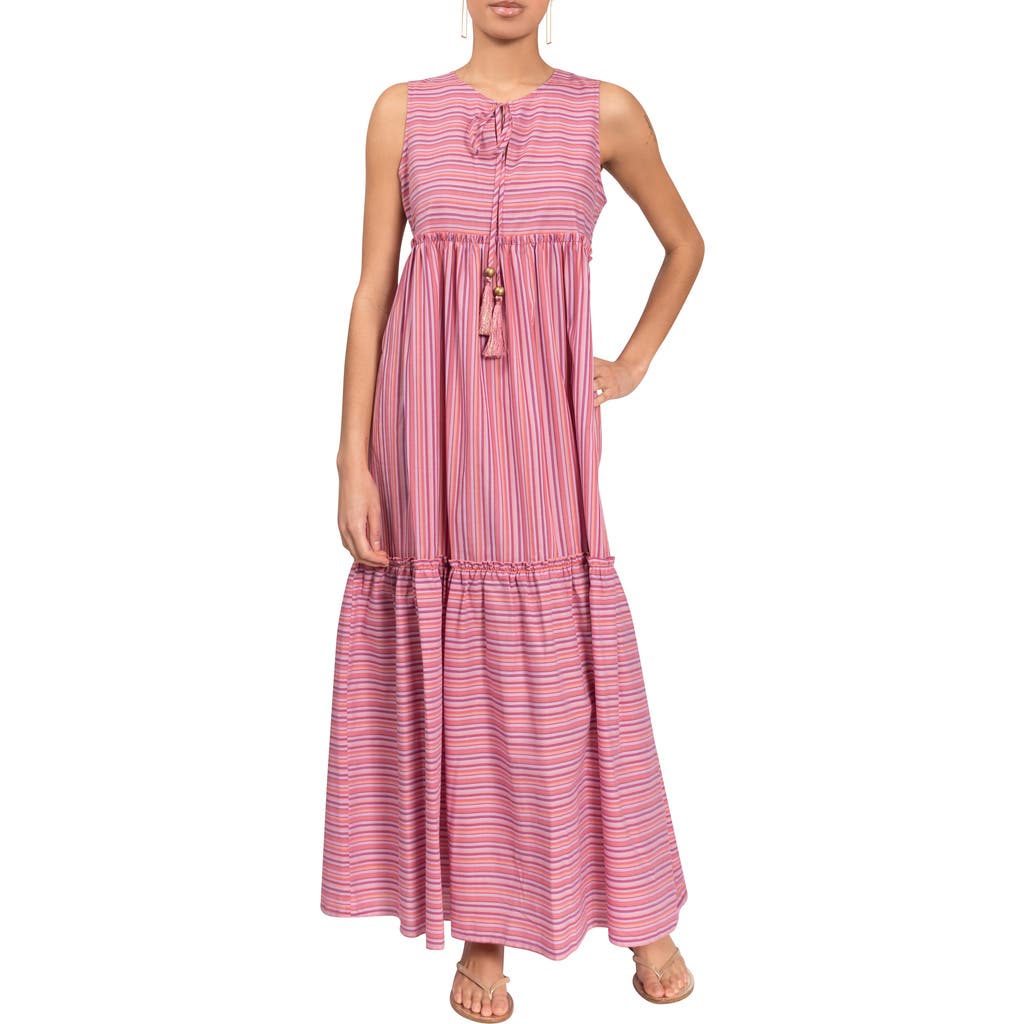 Everyday Ritual Brynleigh Sleeveless Maxi Coverup Dress In Verry Berry Stripe