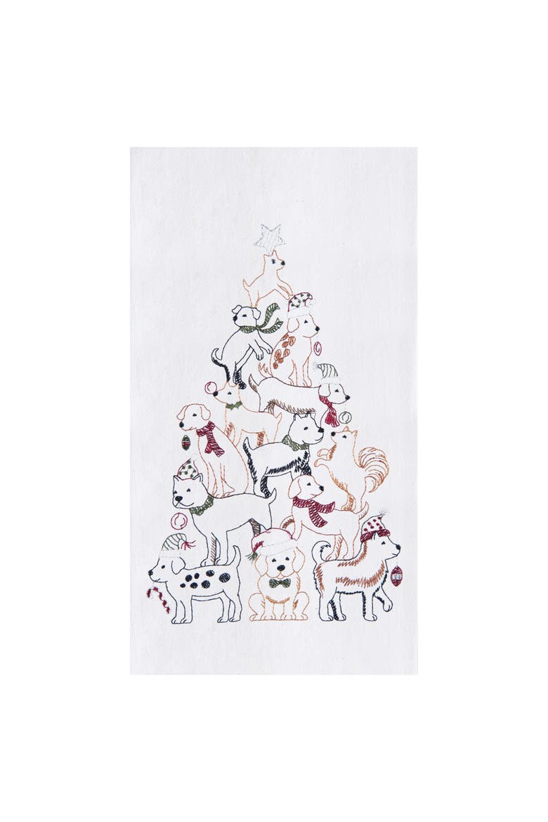 Puppy Christmas Tree 100% Cotton Flour Sack Dishtowel, Main, color, White