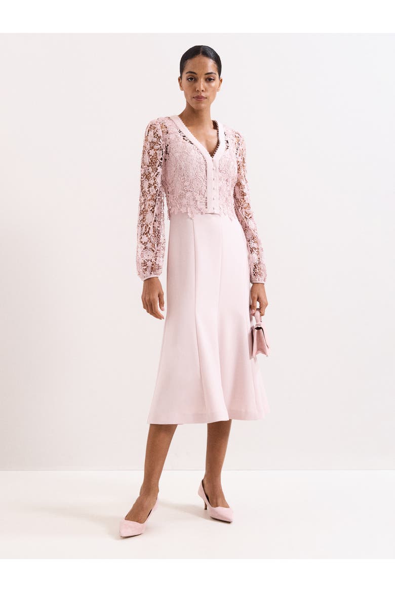 Ayumi Part Lace Midi Dress, Alternate, color, Pale Pink