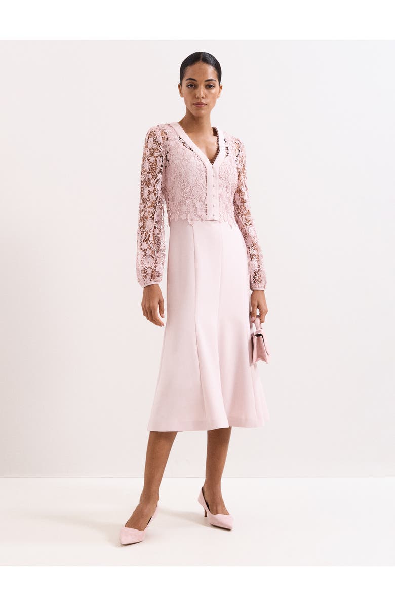 Phase Eight Ayumi Part Lace Midi Dress, Alternate, color, Pale Pink