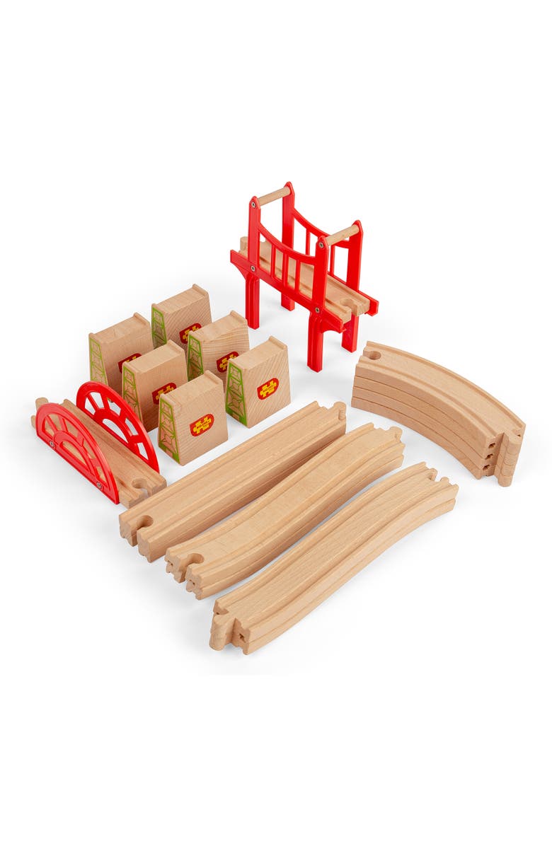 Bigjigs Rail Bridge Expansion Set, Alternate, color, Brown