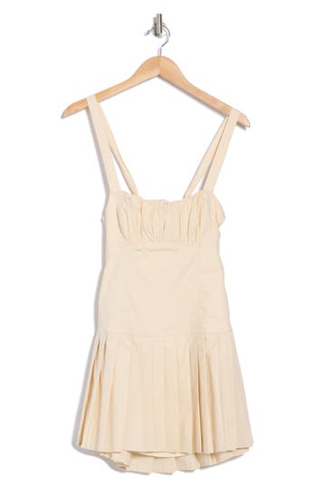 Lumiere Square Neck Pleated Cotton Minidress In Bone
