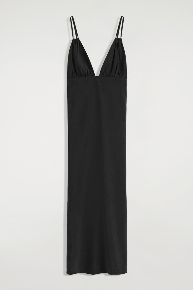 Gathered V-Neck Maxi Dress, Alternate, color, WASHED BLACK