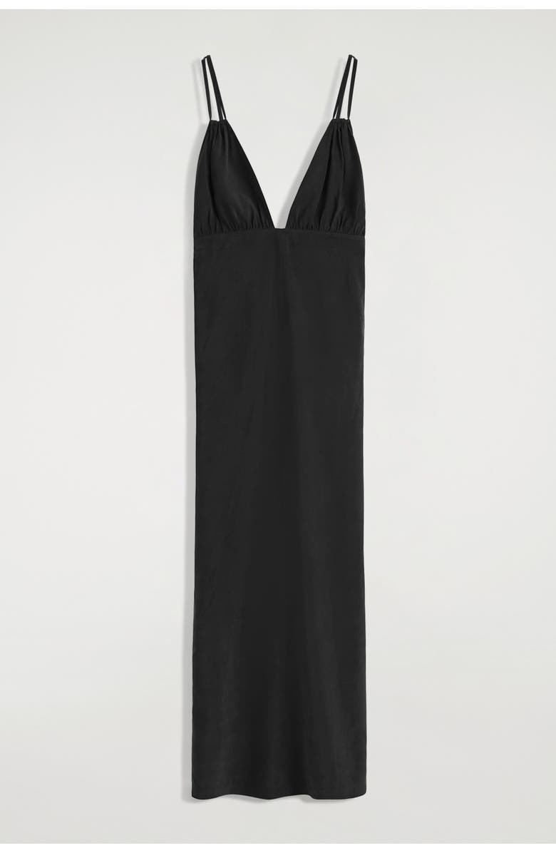 COS Gathered V-Neck Maxi Dress, Alternate, color, Washed Black