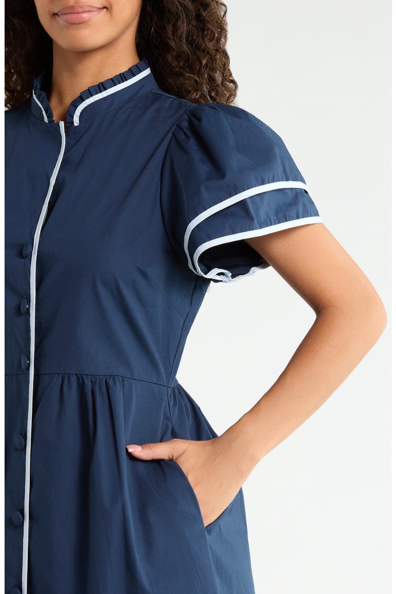 Davie Contrast Trim Cotton Shirtdress, Alternate, color, NAVY