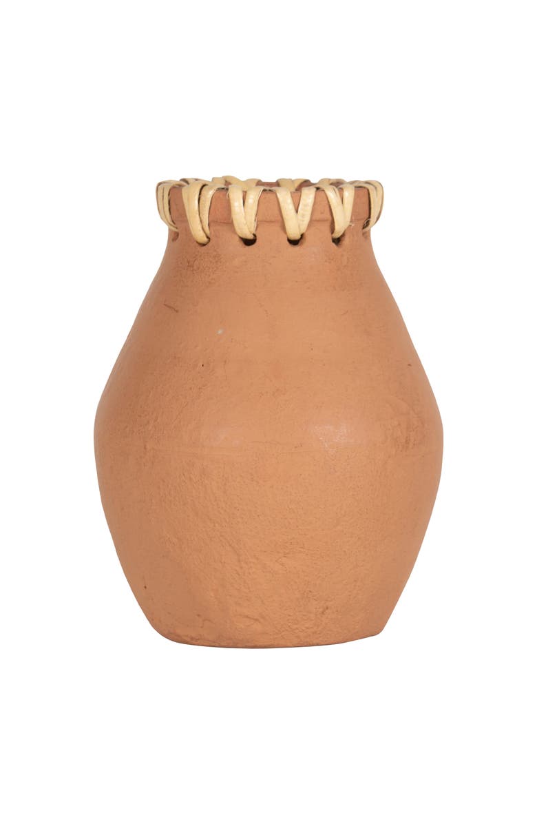 Foreside Home and Garden Terracotta & Cane Weave Vase, Main, color, Orange