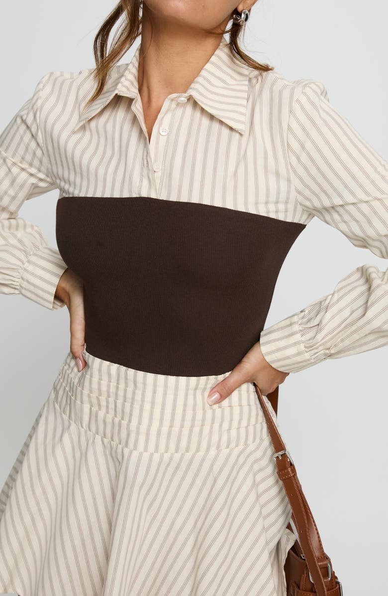 Princess Polly Belva Layered Corset Minidress, Alternate, color, Brown Stripe