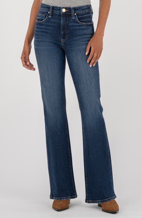 Ana Fab Ab Braided Belt Loop High Waist Flare Jeans (Enchantment) (Petite)