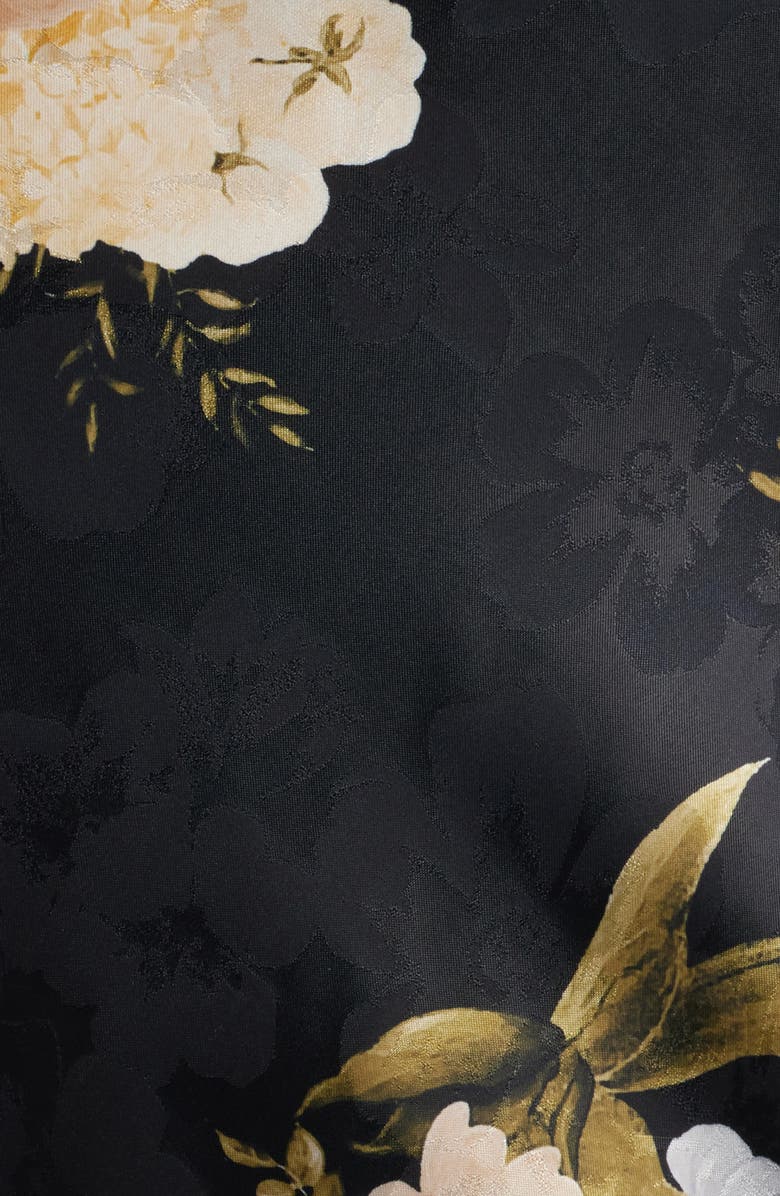 Lulus Judith Floral Jacquard Satin Slipdress, Alternate, color, Black Floral