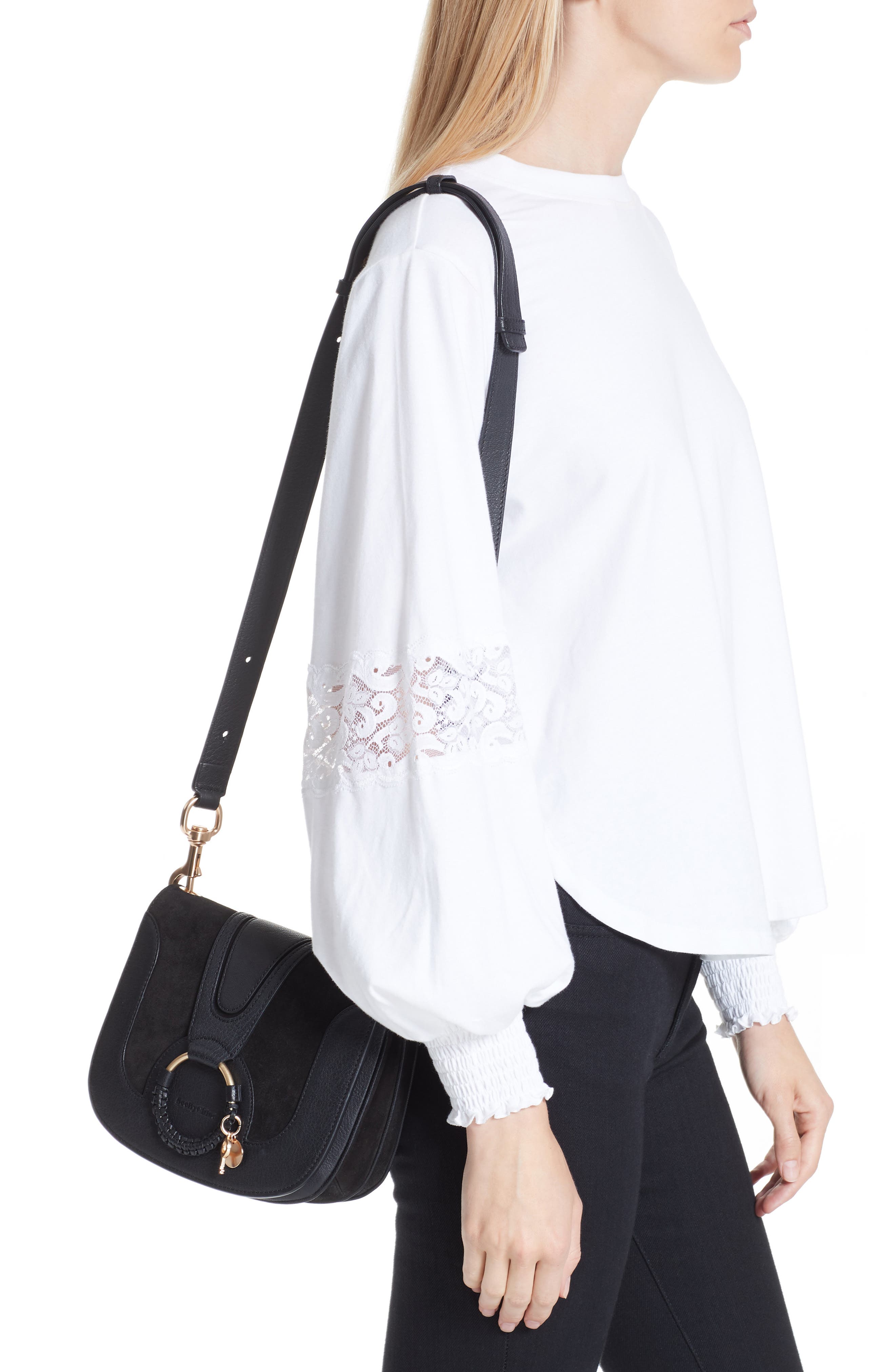 See by Chloé Hana Suede & Leather Shoulder Bag, Alternate, color, 