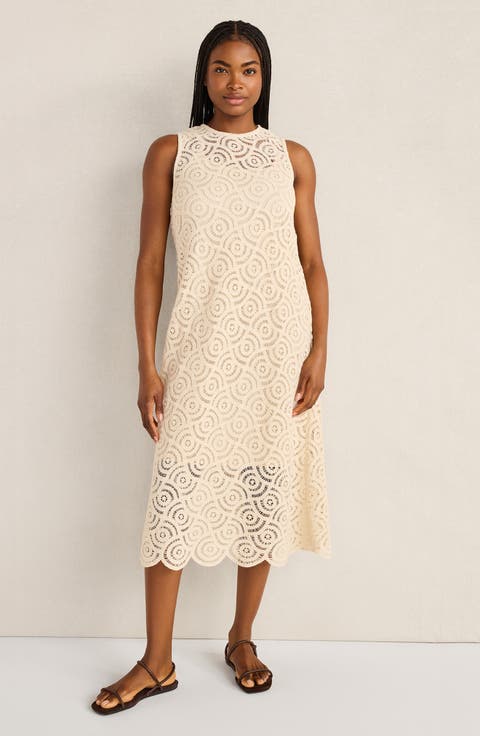 Cotton Crochet Scalloped Midi Dress