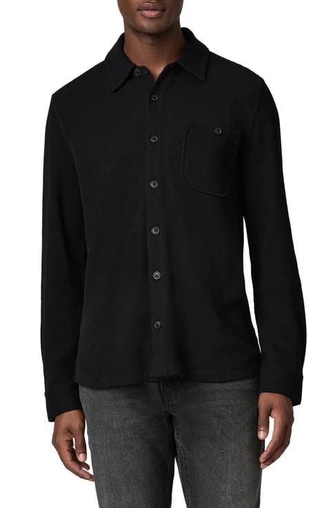 Hollander Long Sleeve Cotton Waffle Knit Button-Up Shirt