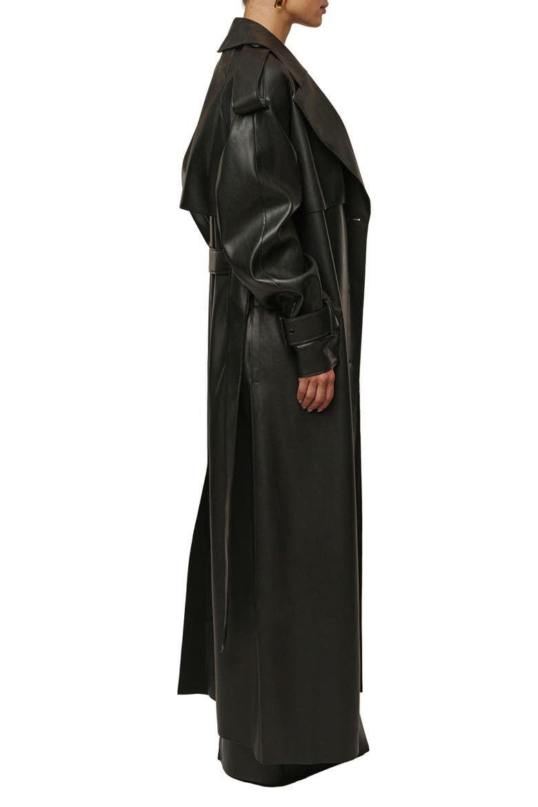 Icon Double Breasted Faux Leather Trench Coat, Alternate, color, BLACK