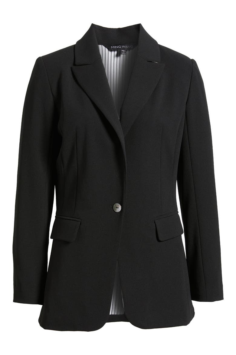 x Tanya Foster Deco Crepe One-Button Blazer, Alternate, color, BLACK