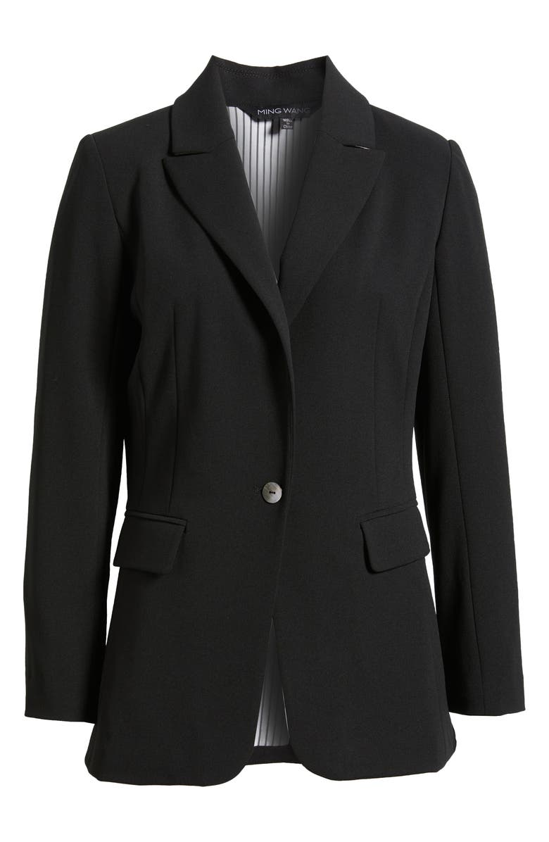 Ming Wang x Tanya Foster Deco Crepe One-Button Blazer, Alternate, color, Black