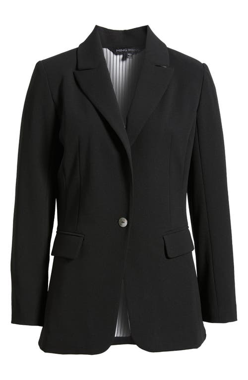 Shop Ming Wang X Tanya Foster Deco Crepe One-button Blazer In Black
