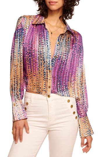 Ramy Brook Mandy Dot Print Crop Button-up Shirt In Deep Lilac Dot