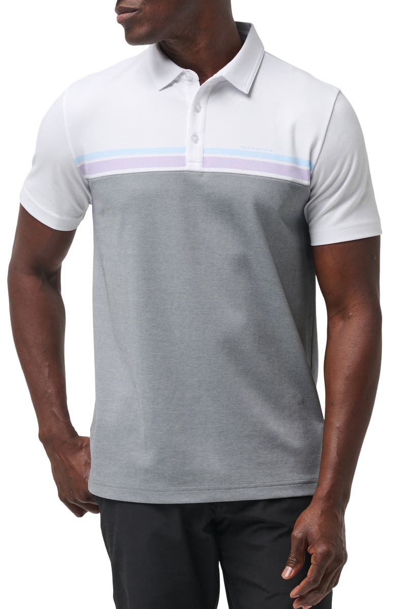 TravisMathew First Timer Stripe Colorblock Polo, Main, color, White