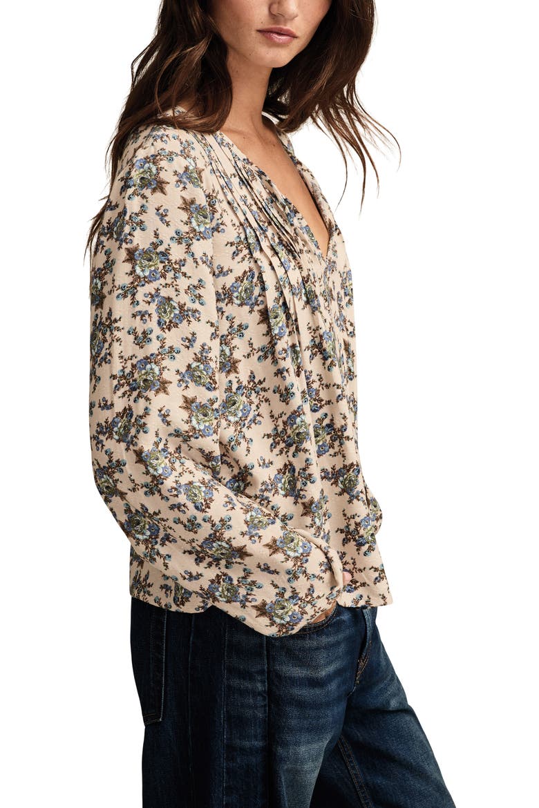 Pintuck Floral Peasant Top, Alternate, color, LILAC FLORAL