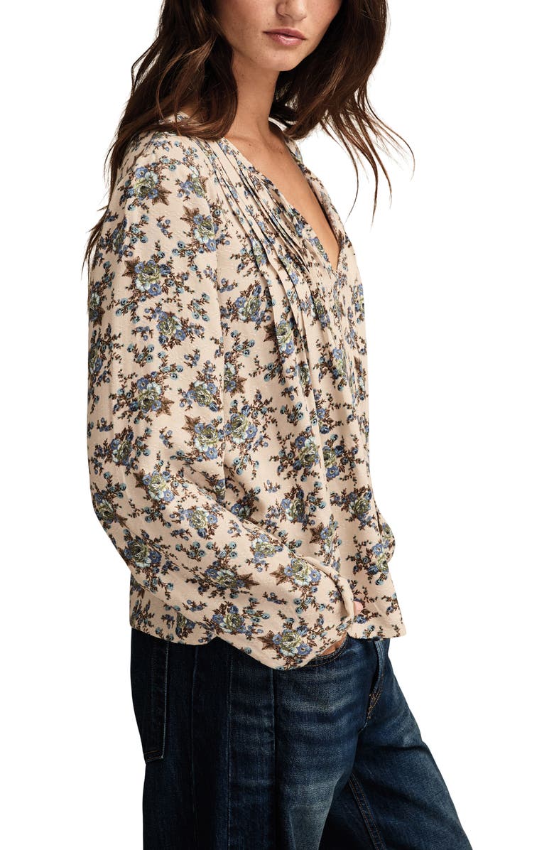 Lucky Brand Pintuck Floral Peasant Top, Alternate, color, Lilac Floral