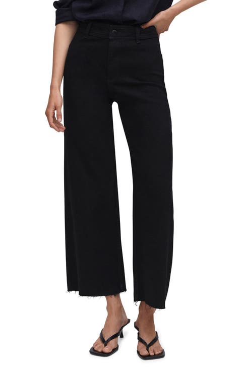 High Waist Raw Hem Wide Leg Jeans (Regular & Plus)