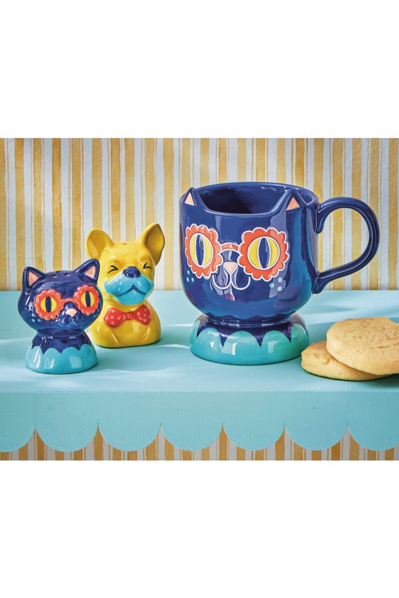 Eclectic Fun Cat Earthenware Mug Multi 14 oz 5.45 x 3.9 x 4.65 in, Alternate, color, Blue