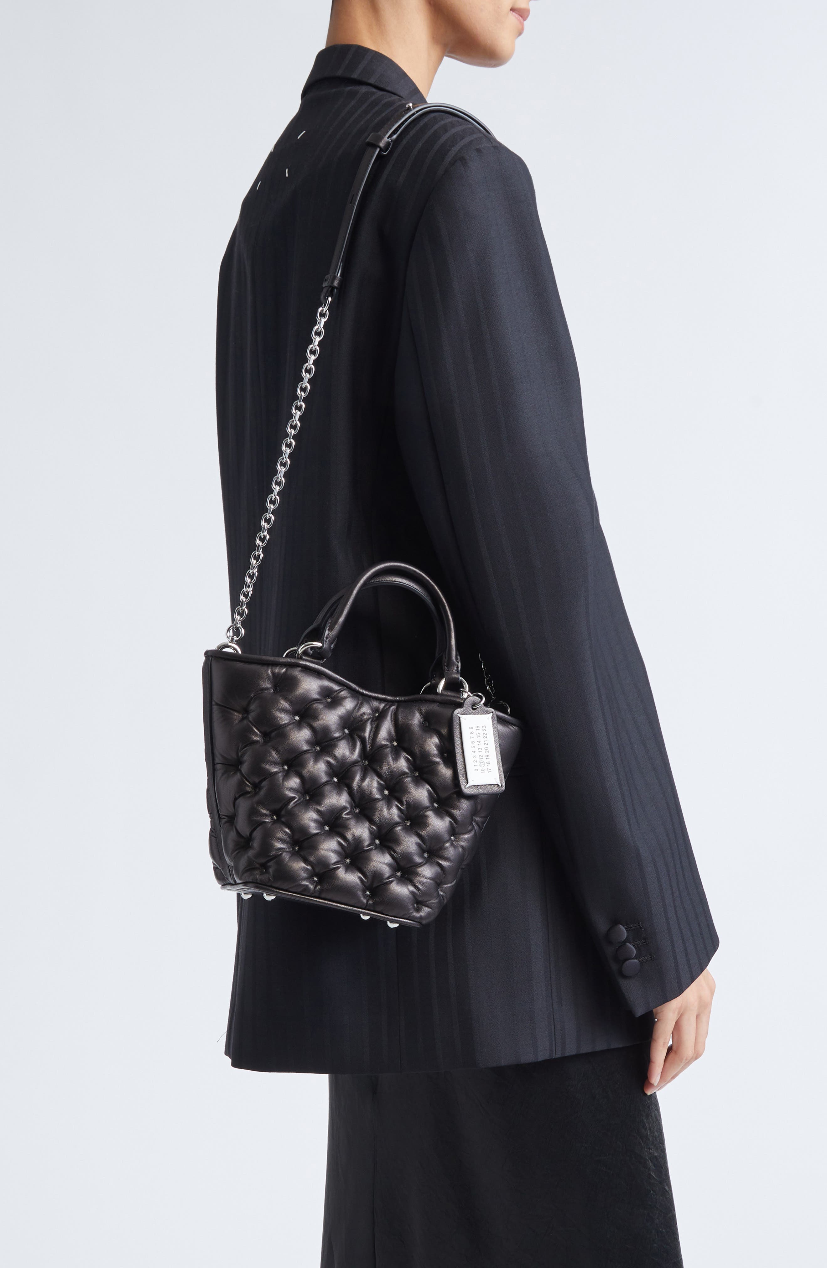 Maison Margiela Glam Slam Leather Tote, Alternate, color, Black